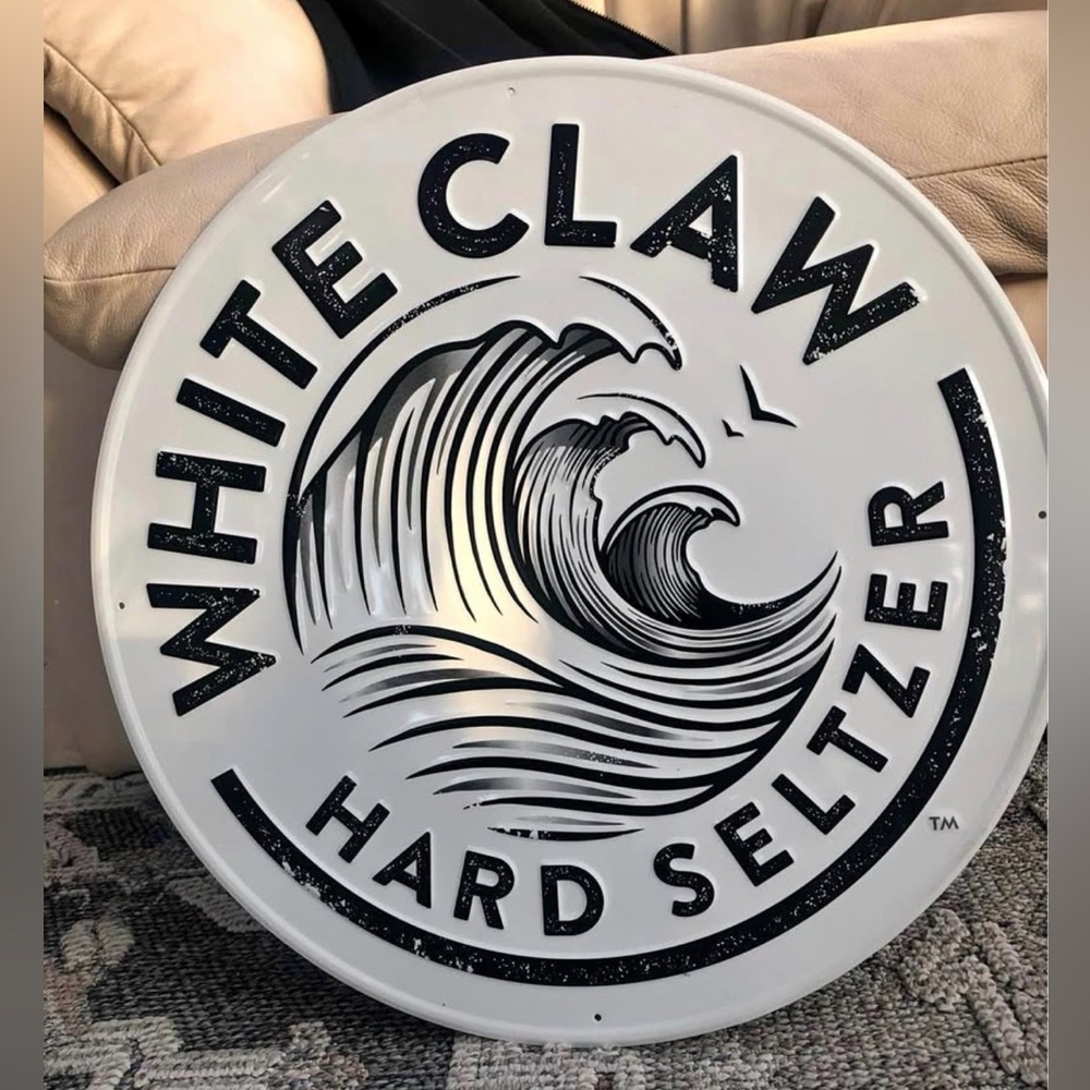 White Claw Hard Seltzer Metal Sign - White and Black